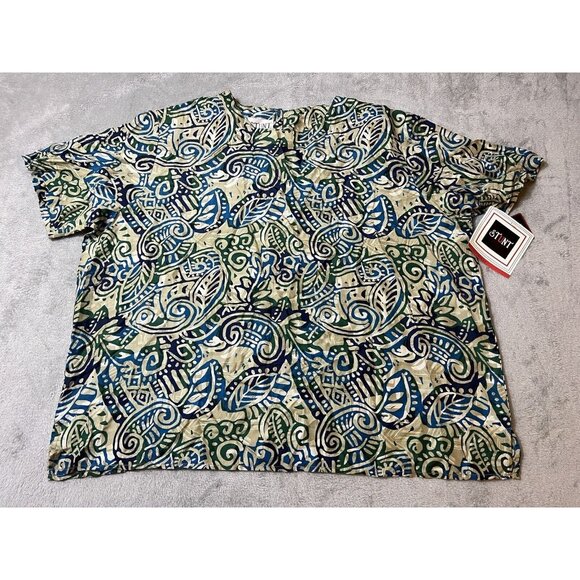 Vtg STUNT Silk Women’s Button Shirt Size 2X Top Floral Print Short Sleeve New - Picture 1 of 8